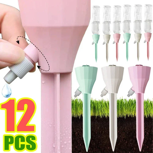 Adjustable drip irrigation spikes set, mint/white/pink colors for potted plants