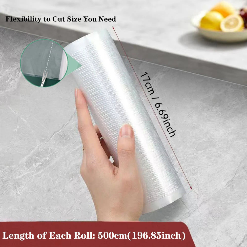 Vacuum sealer bag roll, clear/gray textured plastic, 7 cm wide, 500 cm long
