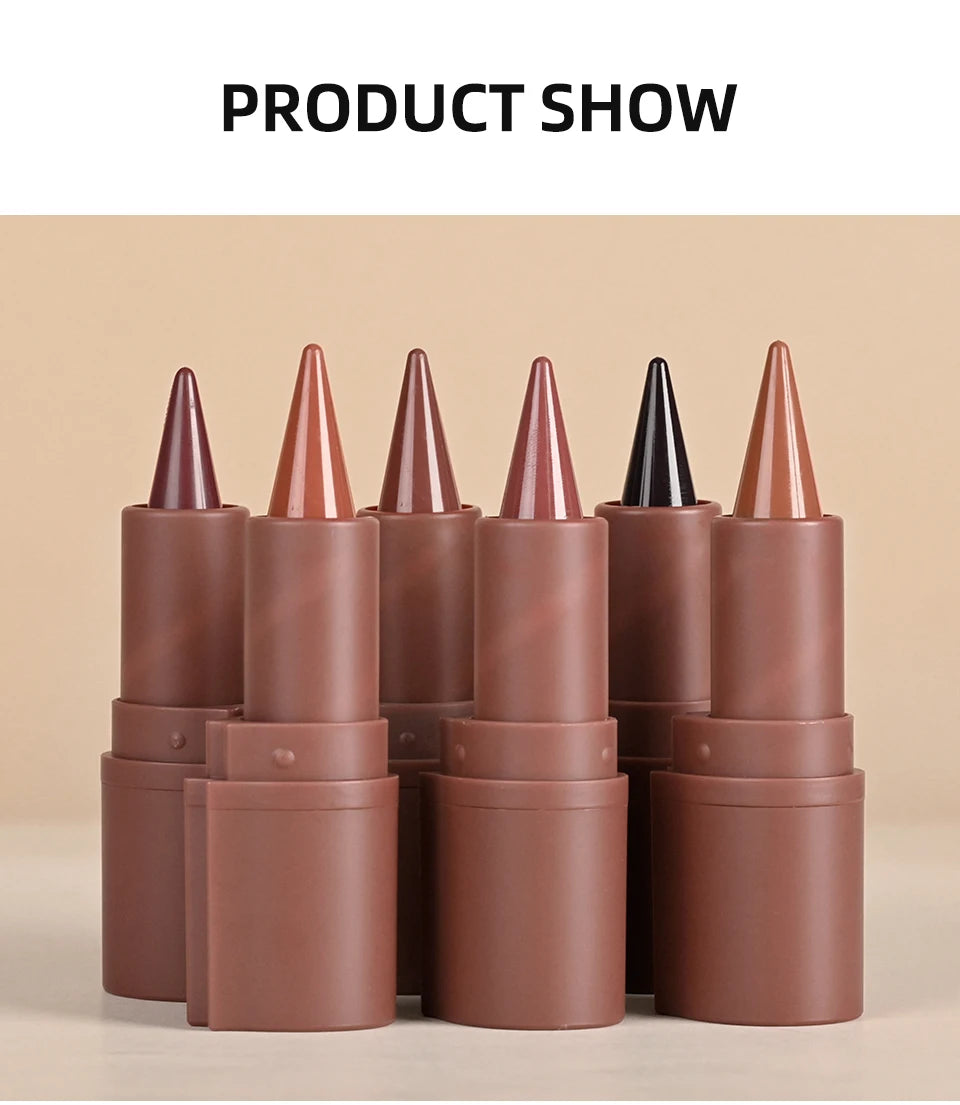 Set of waterproof matte lipstick pens in red-brown shades, featured in a sleek pencil design for gradient lip makeup.