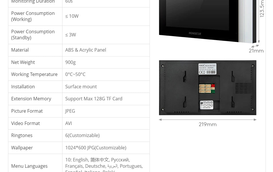 HOMSECUR 7” WIFI Tuya APP 4 Wire Video Door Phone Intercom System 1 Doorbell Camera 1 Indoor Monitor