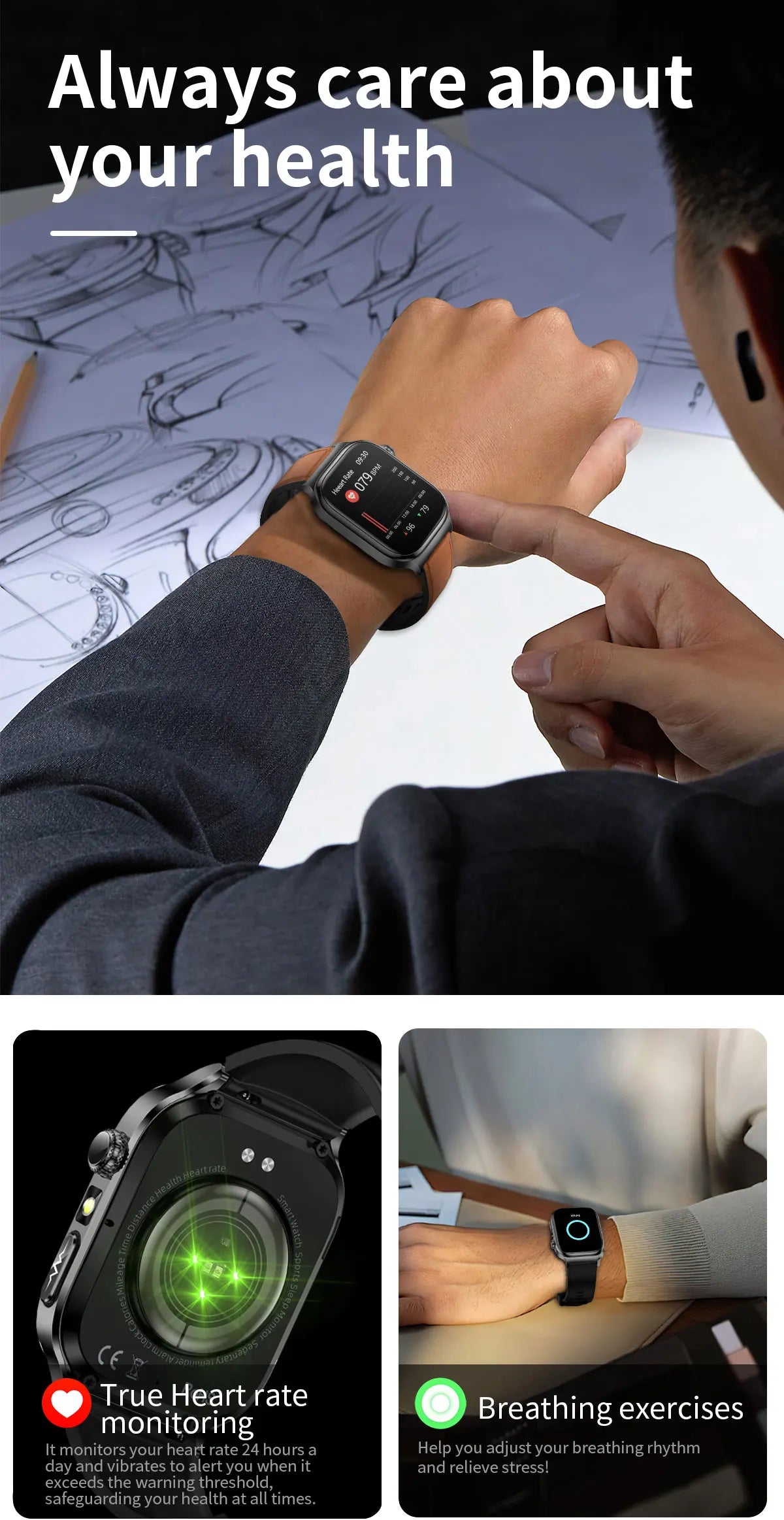 2026 New Hospital Level Health Smart Watch Body Fat ECG Blood oxygen BP Health AMOLED Screen HD Call Sport Smart Watches For Man