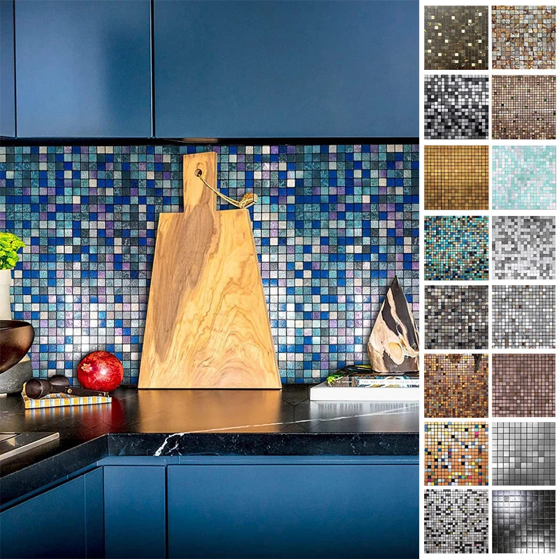 30X30Cm Self Adhesive Mosaic Wall Decal Waterproof Kitchen Bathroom Wallpaper Wall Stickers Small Lattice Crystal Sticker Tile