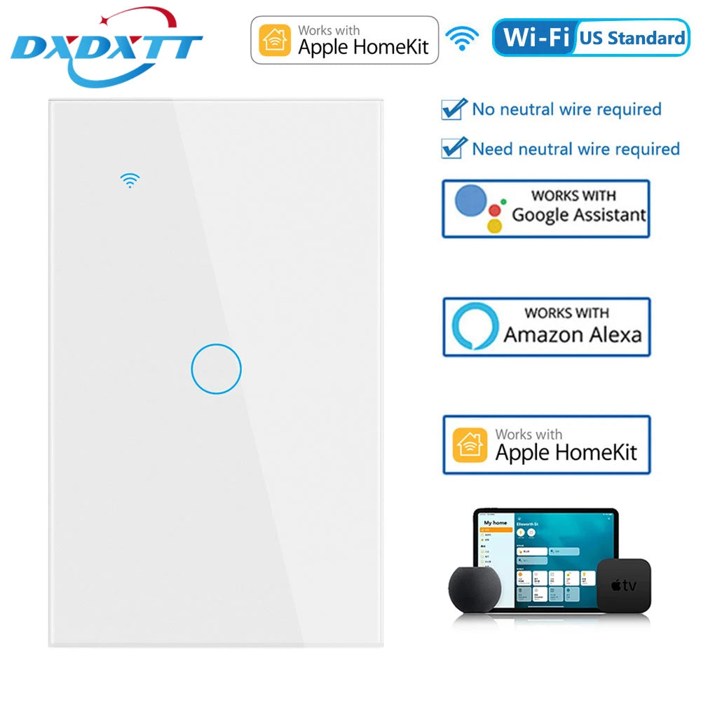 BONDA Homekit Smart Switch No Neutral EU/US WIFI Touch Sensor Light Switch Smart Google Home Alexa Siri Voice Control 220V 110V