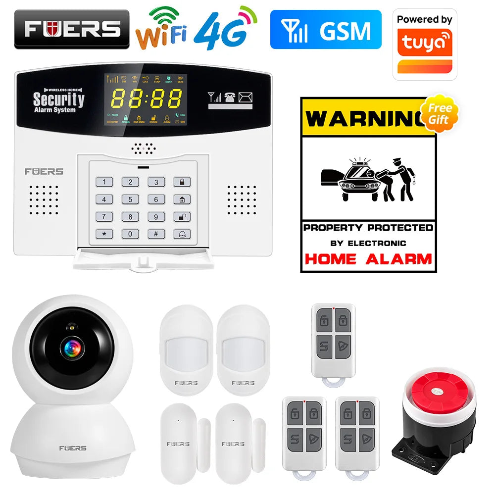 Fuers WIFI 4G 2G GSM Alarm System work with Tuya SmartBurglar Alarm Wireless Wired Security Zone Link Alexa Google Motion Sensor