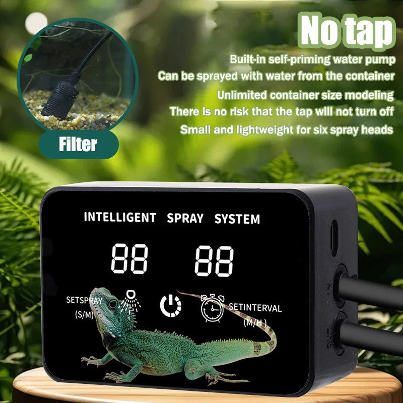 Smart spray irrigation timer system with self-priming water pump module and filter