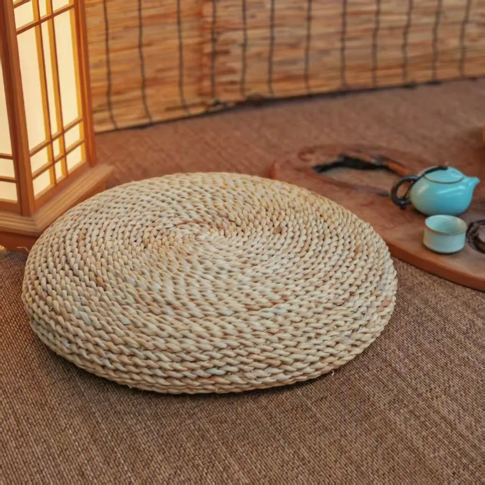 Japanese-style Straw Weaving Sitting Cushion Rustic Thickened Tatami Futon Handmade Breathable Straw Braid Mat Meditation