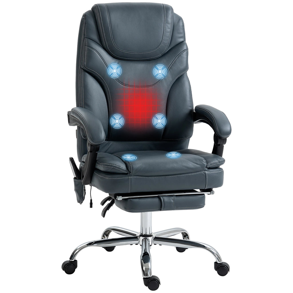 Gray massage recliner chair with glowing back nodes, padded armrests, and chrome base