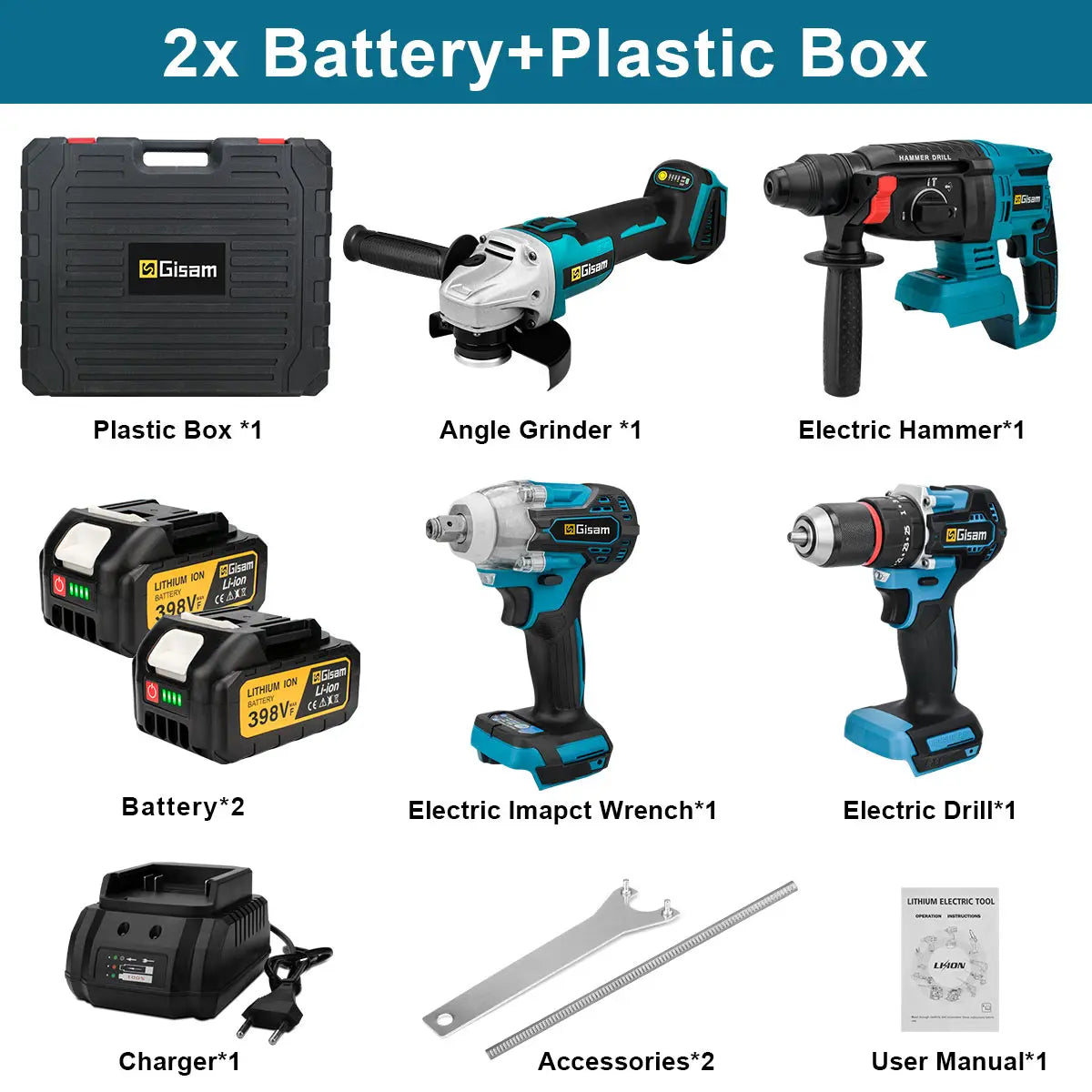 Gisam Brushless Power Tools Sets Electric Impact Wrench Electirc Drill Angle Grinder Electric Hammer For Makita 18v Battery Pins