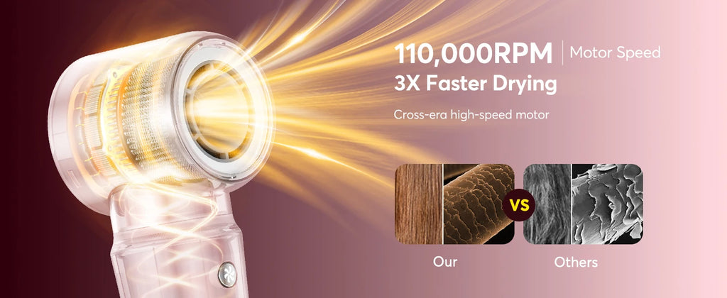 5-in-1 air wrap styler with 110,000 RPM high-speed motor for fast drying and smooth, frizz-free hair styling results.