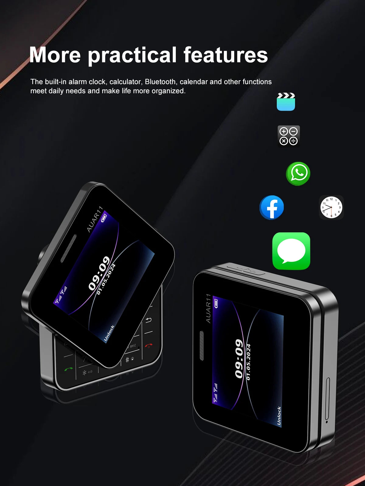 Low Price Sale SERVO AUAR11 2G GSM Rotate Screen Dual SIM Speed Dial Magic Voice Flashlight 2.4" Side Slider Square Cellphones