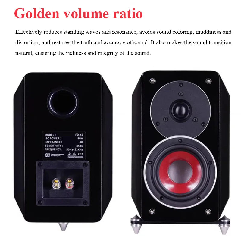 FD42 HIFI Passive Bookshelf Speaker 4 Inch Piano Paint 80W Output Power Home Wooden Fever Passive Speaker 1 Inch Tweeter Unit