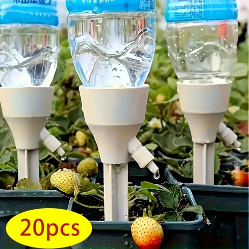 Automatic plant drip kit with white drippers, 20-piece set for bottle watering