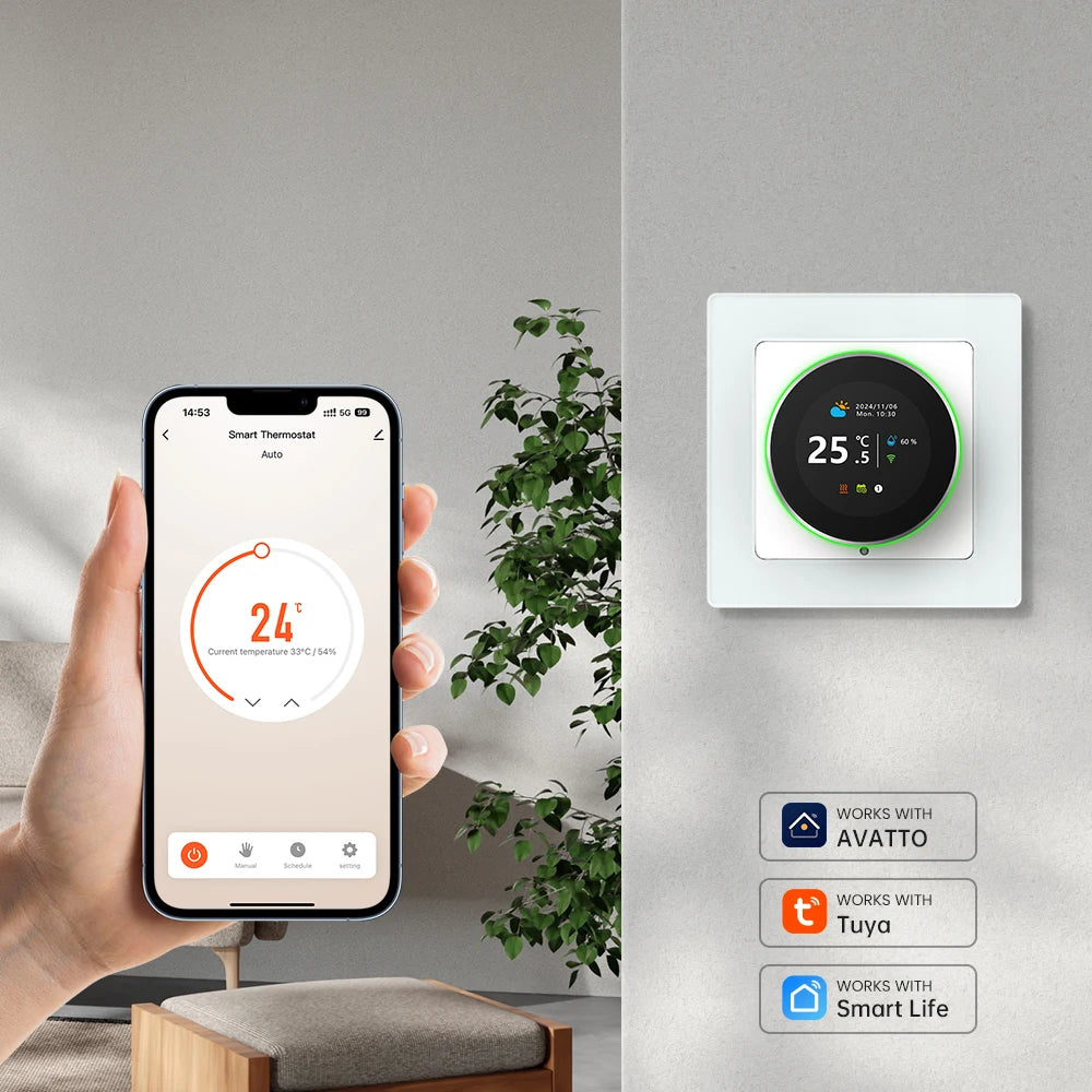 AVATTO WiFi Smart Knob Thermostat，Electric Floor Heating Water/Gas Boiler Temperature Controller Support Tuya Google Home,Alexa