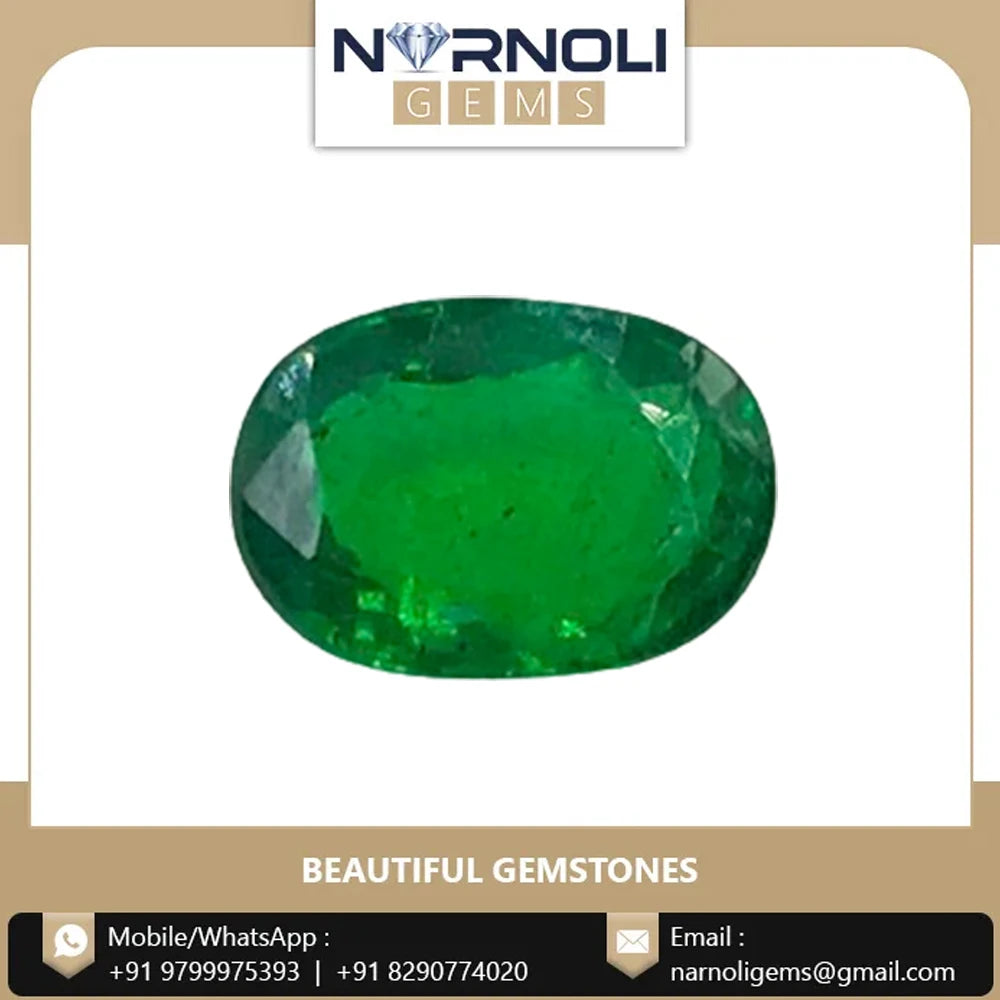 Green oval faceted loose gemstone on jewelry display card