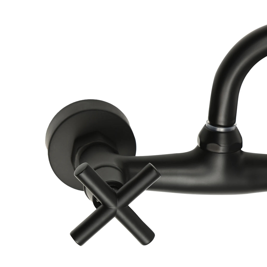 2-Handle Wall Mount 2-hole Bathroom Faucet Black, Copper & Ceramic 14.5-16.5cm Mounting Hole Distance 360° Rotatable