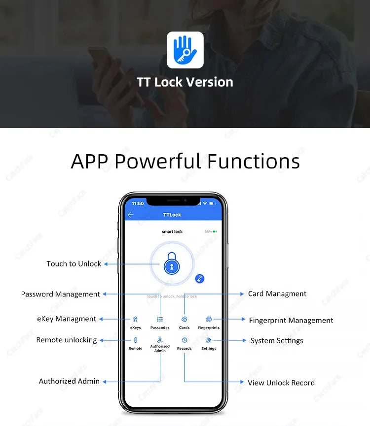 New Fingerprint Electric Rim Lock TTLock App Outdoor Lock Remote Control Power Saving Heat-Resistant Smart Door Lock Code Key