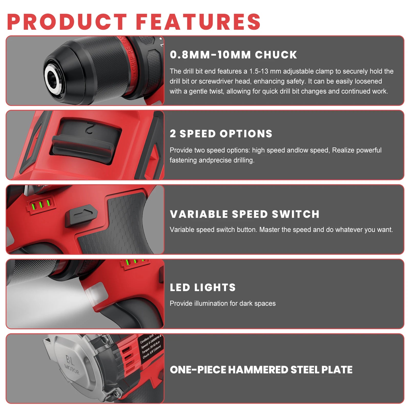 3-in-1 Brushless Electric Screwdriver 80Nm Torque Cordless Handheld Drill Impact Drill 16.8V Household Impact Power Tool
