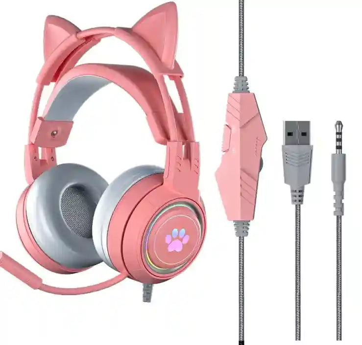 Wired Gaming Headphones Noise Cancelling Over-Ear Headset SY-G25 Pink Cat Tidesmit