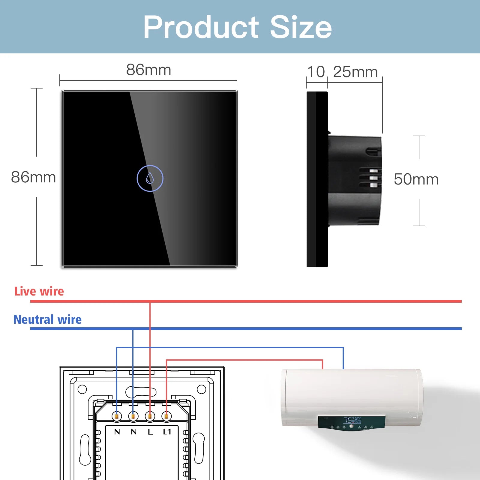BSEED Wifi Smart Water Heater Switches Touch Boiler Switches 40A Plus EU Waterproof Socket For Kitchen Batroom Tuya Smart Life