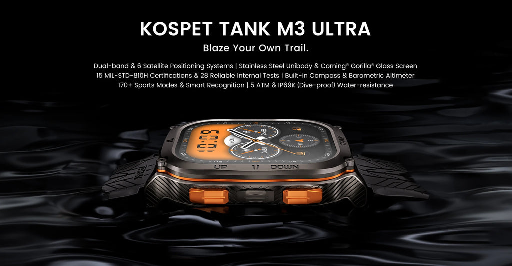 KOSPET TANK M3 Ultra GPS Smart Watch For Mentainless Steel Smartwatch 5ATM IP69K Waterproof Bluetooth Call Health Monitor