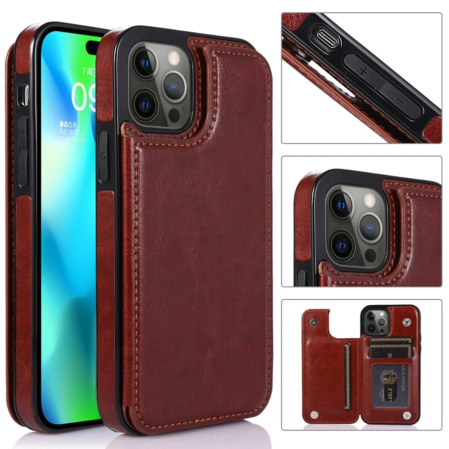 iPhone 16 Leather Wallet Case With Card Stand - Slim Shock-Absorbing Cover Tidesmit