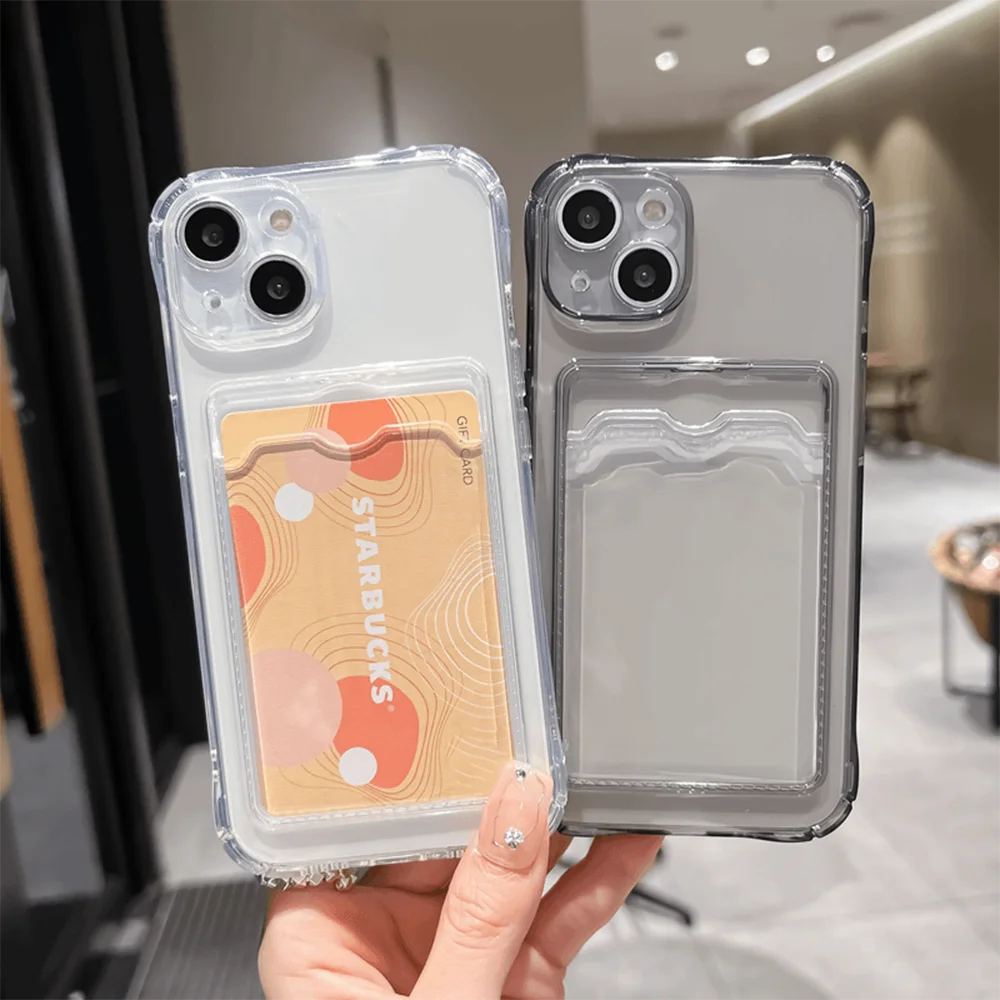 Clear Slim Phone Case with Card Holder for iPhone - Shock-Absorbing Cover Tidesmit