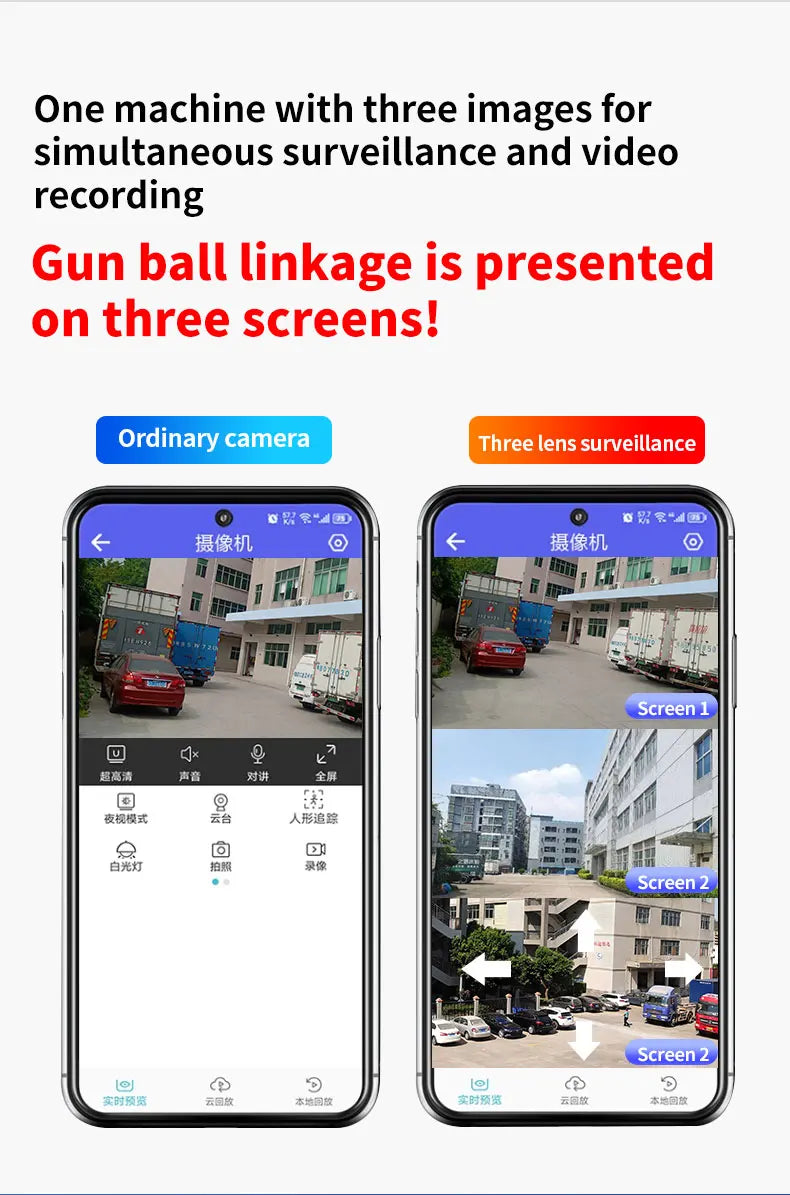 6K 12MP WiFi Outdoor Camera 3 Lens 3 SCREENS Ai Motion Tracking  PTZ 4K Video Camera Security surveillance Camera IPC360 Home
