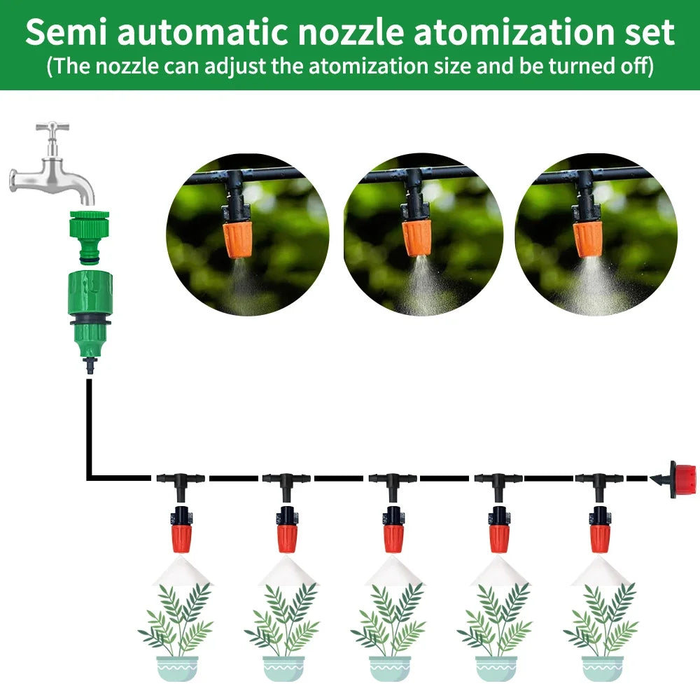 Fog Nozzles Irrigation Kit 5M-20M Garden Automatic Spray Misting Plant Watering System with 4/7 PE Hose and Connector 2027