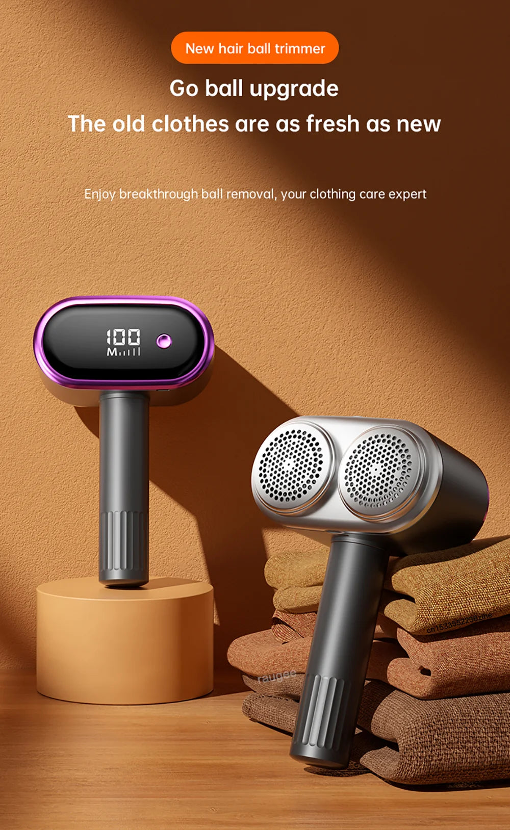 Tidesmit electric lint remover showing double motor high-speed blades and USB charging for clothes fabric care