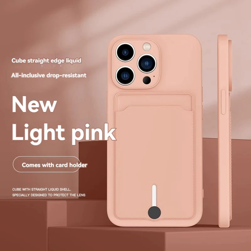 iPhone 16 Case with Card Slot - Slim TPU Shock-Absorbing Protective Cover pink Tidesmit