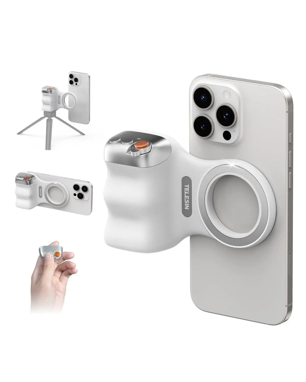 Magnetic Phone Camera Grip with LED Selfie Light for Smartphone Content White Grip Tidesmit