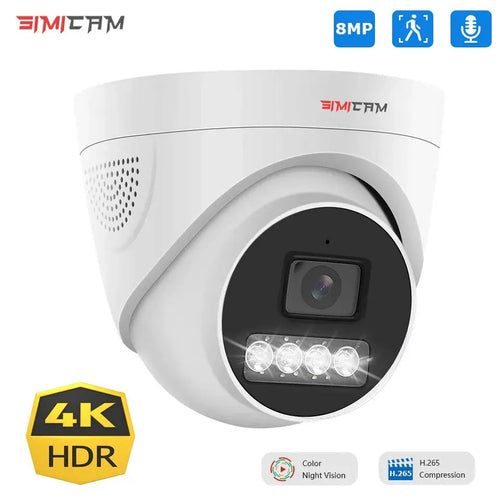White dome security IP camera with lens and infrared LED ring