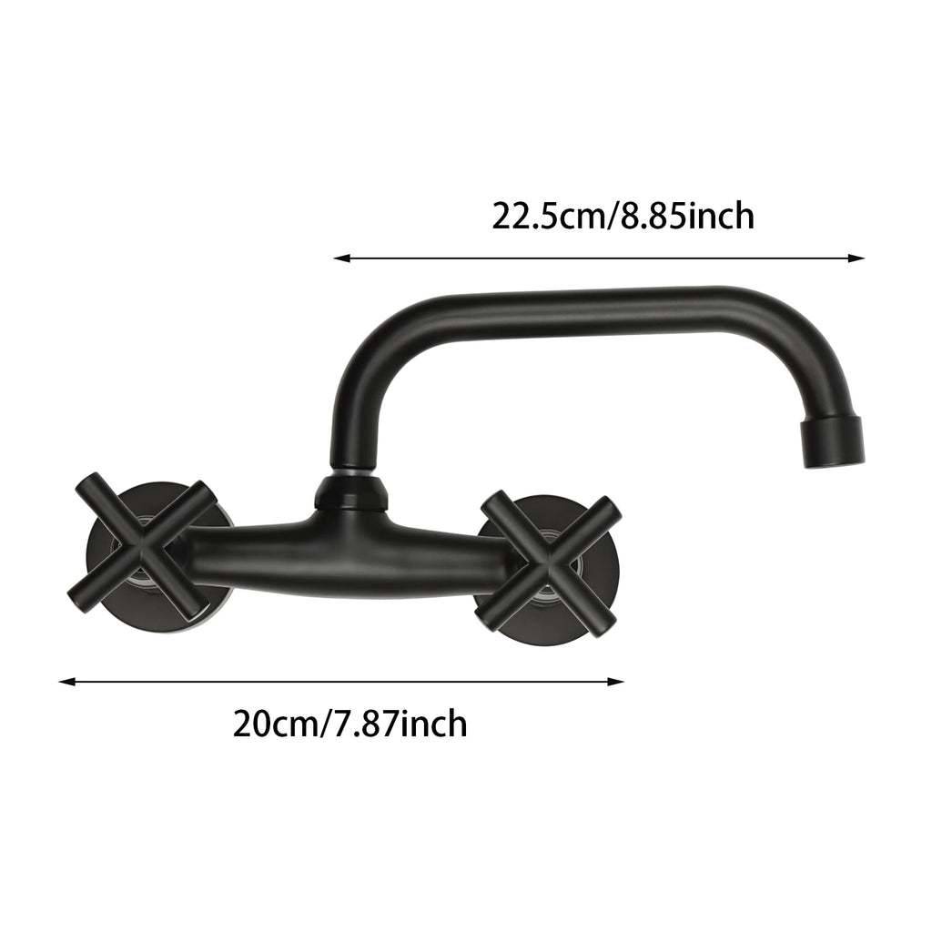 2-Handle Wall Mount 2-hole Bathroom Faucet Black, Copper & Ceramic 14.5-16.5cm Mounting Hole Distance 360° Rotatable