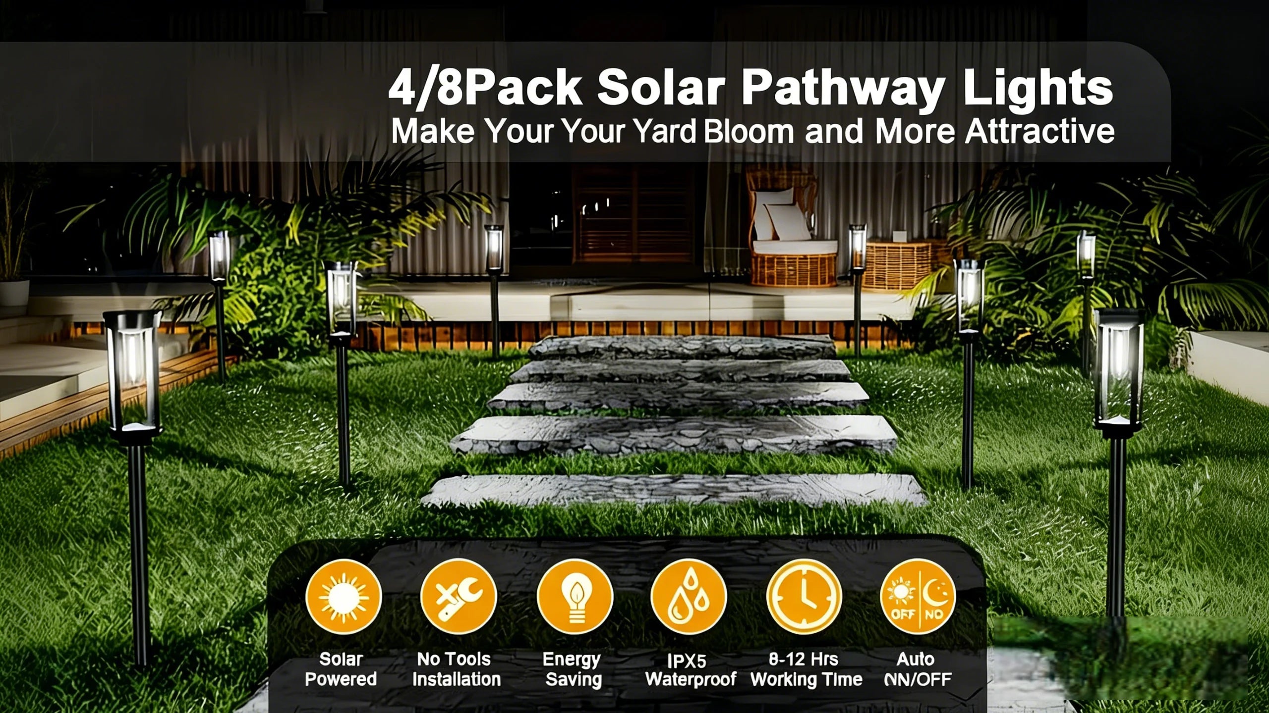 SUPER BRIGHT Solar Pathway Lights Outdoor, 8 Pack Solar Lights Outdoor, Auto On/Off, IP65 Waterproof Solar Garden Lights Solar Powered Landscape Lighting for Yard Patio Walkway Driveway Pathway
