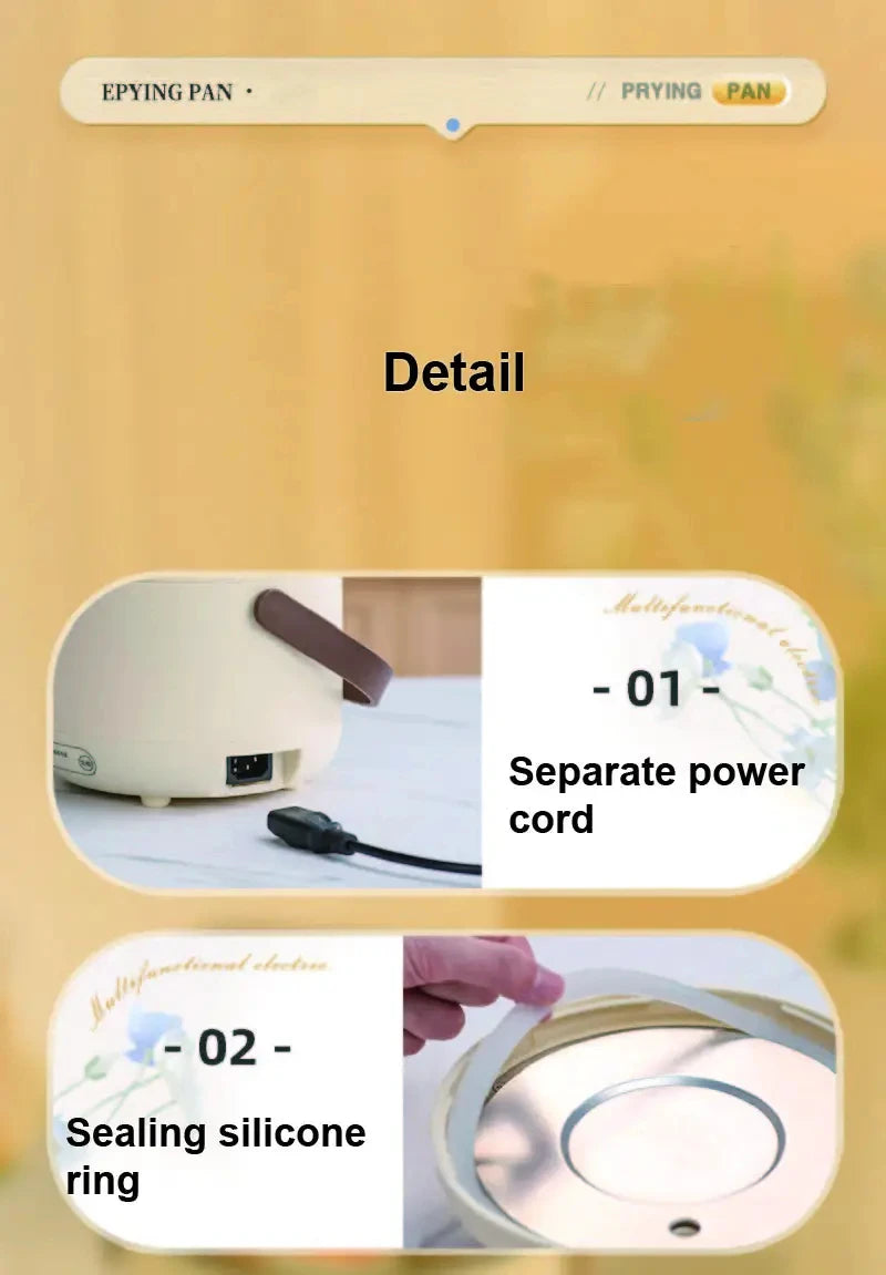 Mini electric rice cooker with detachable power cord and nonstick inner pot