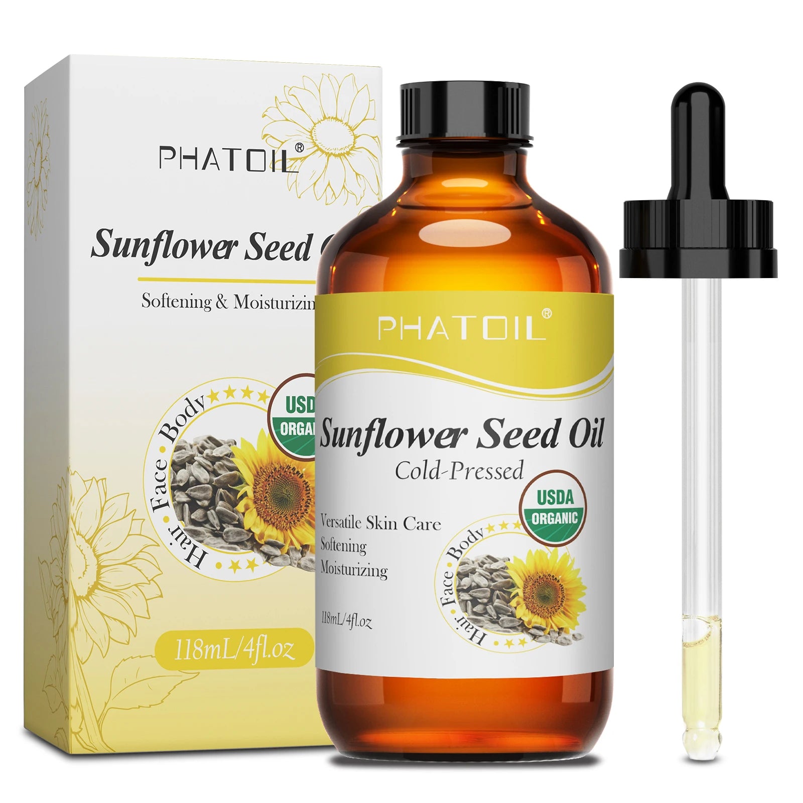 PHATOIL Sunflower Seed Oil cold-pressed amber bottle with box and dropper