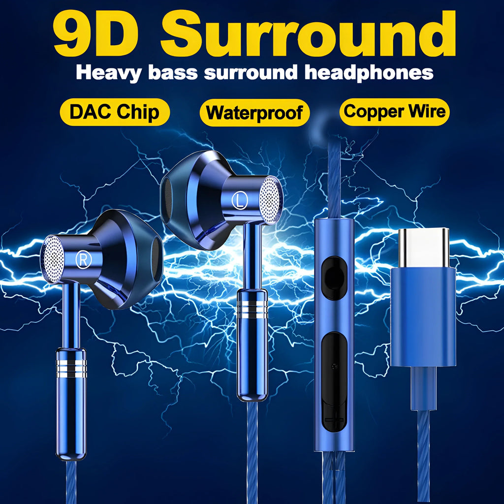 Wired Earbuds HiFi Stereo Bass with Mic Tidesmit 3.5mm or Type C Tidesmit