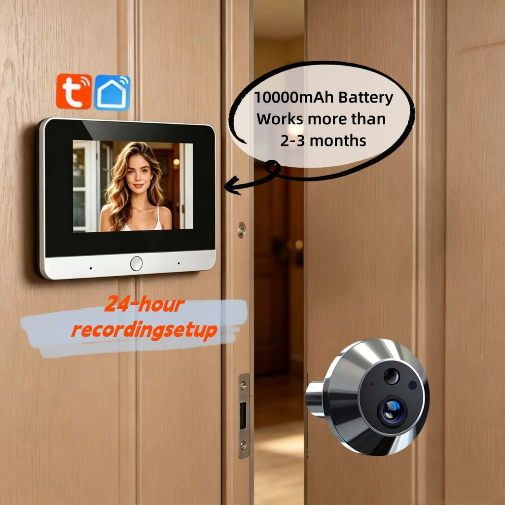 Tuya Smart 5 inch LCD Video Door Peepholes 2.4G Wifi 1080P Security Home Door Camera 10000mah Battery 24-hour Recording Setup