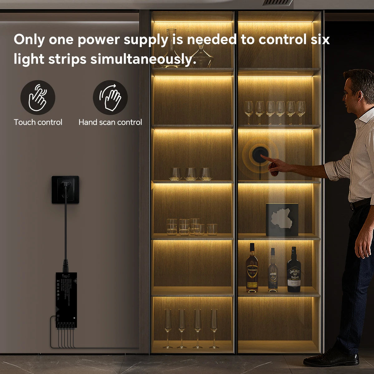 Touch Dimmer COB LED Strip Light, No Hole Install, Penetrate Wood/Glass Control, 12V Warm/Neutral White, for Acoustic Wall Panel