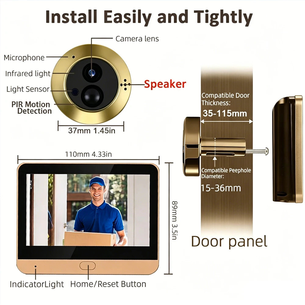 Tuya Smart 3MP Wireless 2.4G Wifi Digital Door Peepholes Two Way Audio Door Phone 140° Wide Angle Video Battery Door Camera