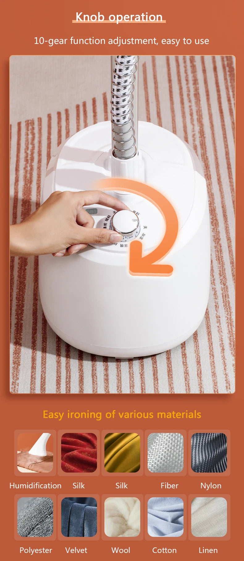 Tidesmit 2L electric garment steamer with adjustable rod and 10 fabric settings for efficient household clothes ironing