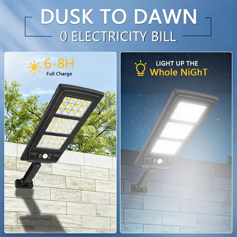 Super Bright Solar Street Light with 888 LEDs, 3000mAh Outdoor Garden Light, Perfect for Commercial Parking Lots, School Basketball Courts, And Streets, Easy to Install, Includes A Remote-controlled Solar Wall Light