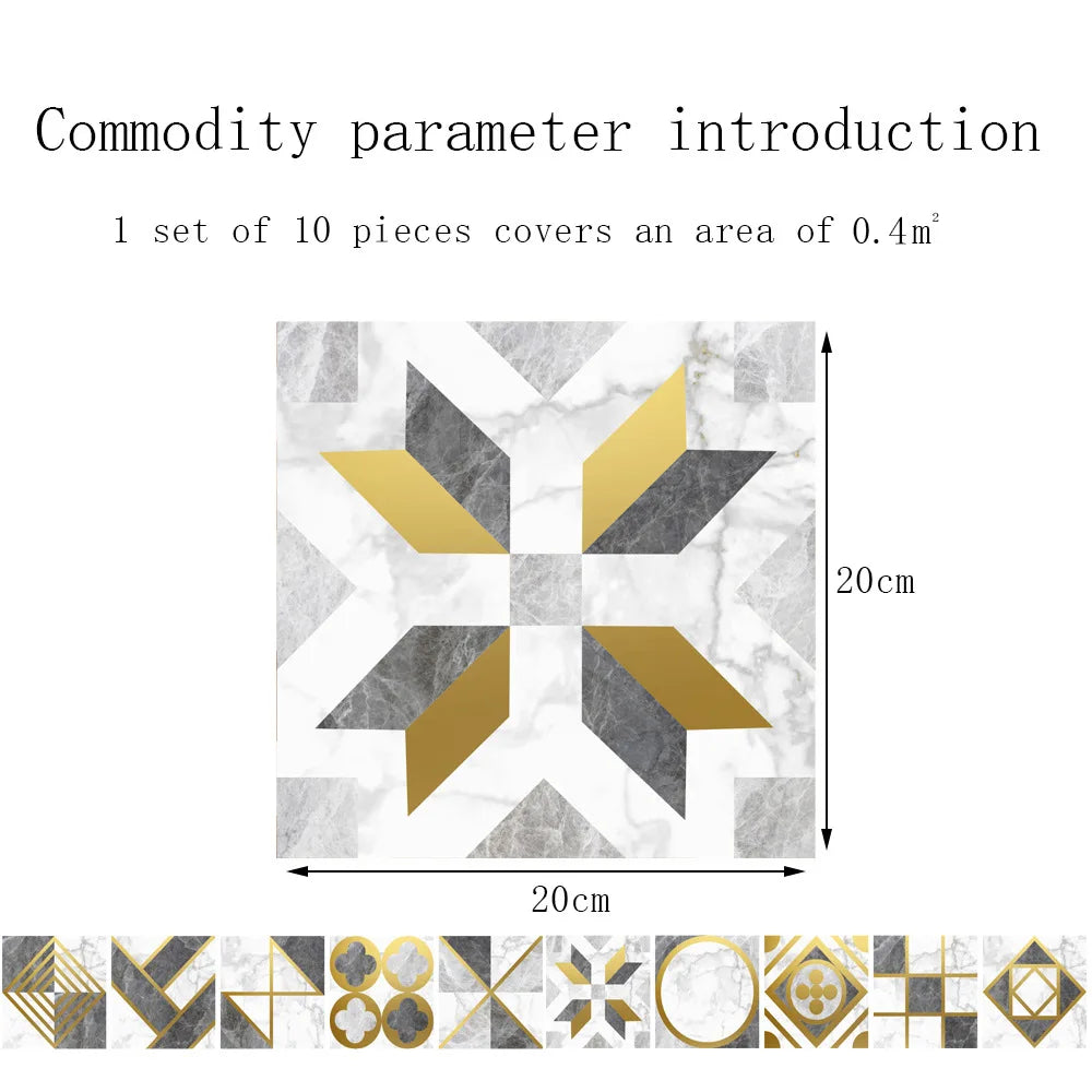 10pcs Crystal Tile Wall Stickers Self-Adhesive Kitchen Tiles PVC Backsplash Stickers Peel and Stick Bathroom Faux Stone Effect