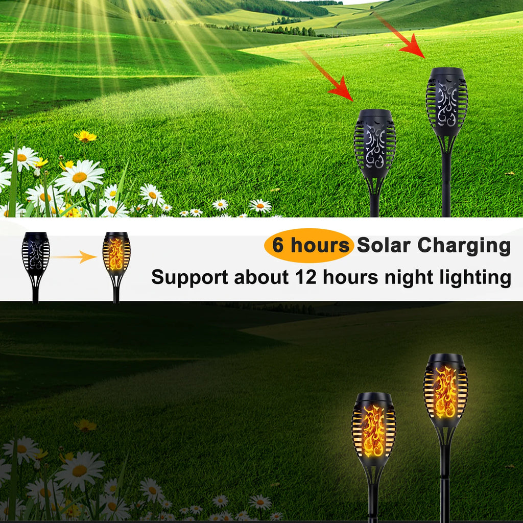 12LED Solar Flame Torch Lights Flickering Waterproof Garden Decoration Outdoor For Lawn Path Yard Patio Floor Lamps