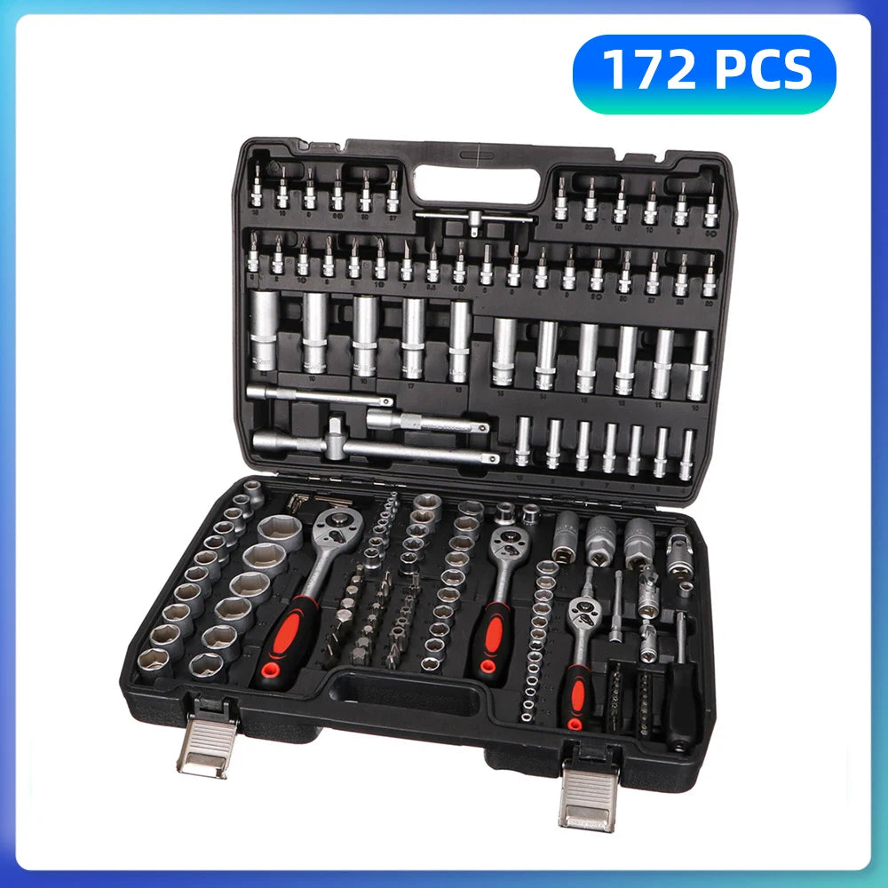 Podofo Ratchet Wrench Tool Kit Socket Set 172pcs with Ratchets in Versatile 172-piece Set Suitable for Any Workshop or Garage