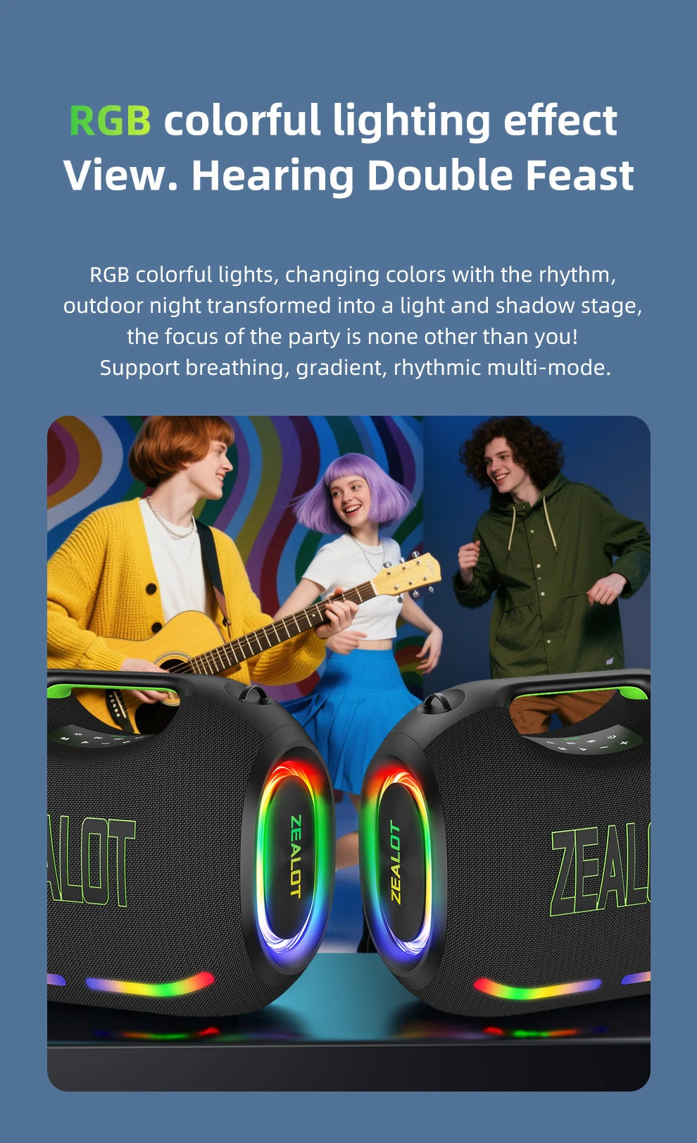 ZEALOT-ZE21 400W Big Power Wireless Bluetooth Peaker Outdoor Portable 48000mAh Long Battery With RGB Color Lights TWS Subwoofer High Volume Waterproof Bluetooth Speaker