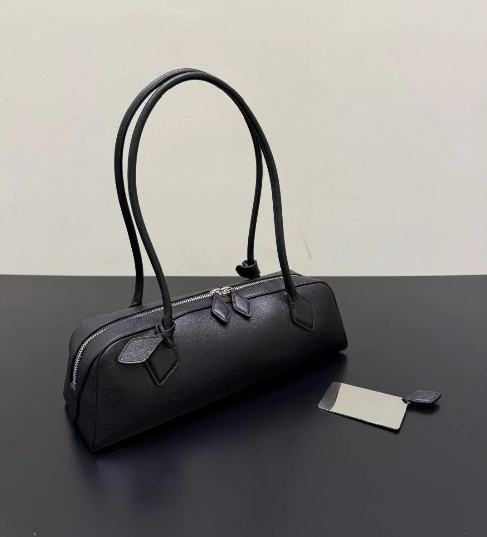 2026 high-quality genuine leather sausage bag, high-end customized high silk gloss leather handbag, women's shoulder bag