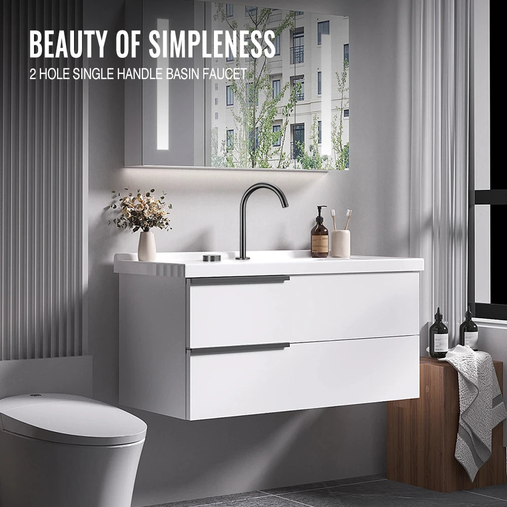 Gunmetal Basin faucet Knurled Switch 360 Rotating Spout two holes Deck Mounted Sink Tap Bathroom Widerspread Mixer 2 set