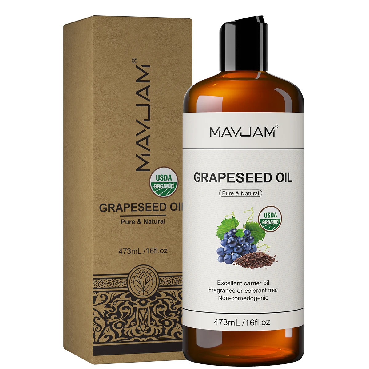 Grapeseed oil essential oil bottle with cardboard box, 473mL, pure & natural