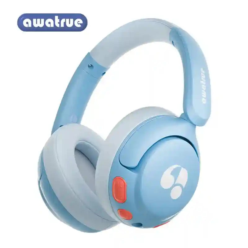 Wireless Kids Headphones - Volume Limited Over-Ear Stereo Audio Blue Tidesmit